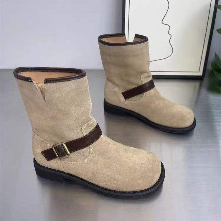

Retro Martin Boots Women s 2025 Autumn New Soft-soled Suede Short Boots Skinny Boots Fashion Versatile Single Boots 42