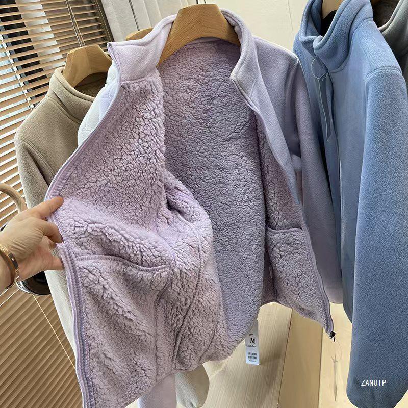 Unisex Retro Fleece Thickened Jacket with Stand Collar and Zipper - Autumn Winter Style