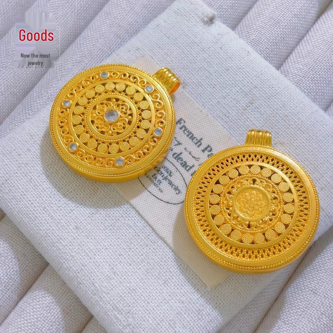 Wei Xue Copper Gilded Filigree Compass Pendant Necklace - Chinese Auspicious Eight Treasures Design