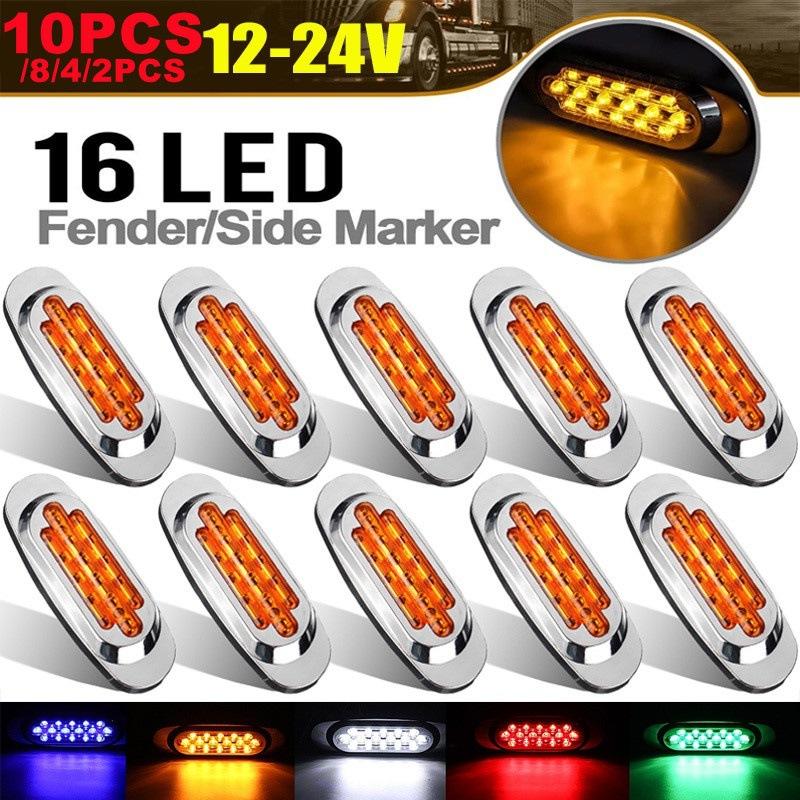 2pcs Truck 16Led Side Marker Tail Lights Amber 12V 24V Waterproof Led Marker Lamp Trailer Light Rear Side Lamps