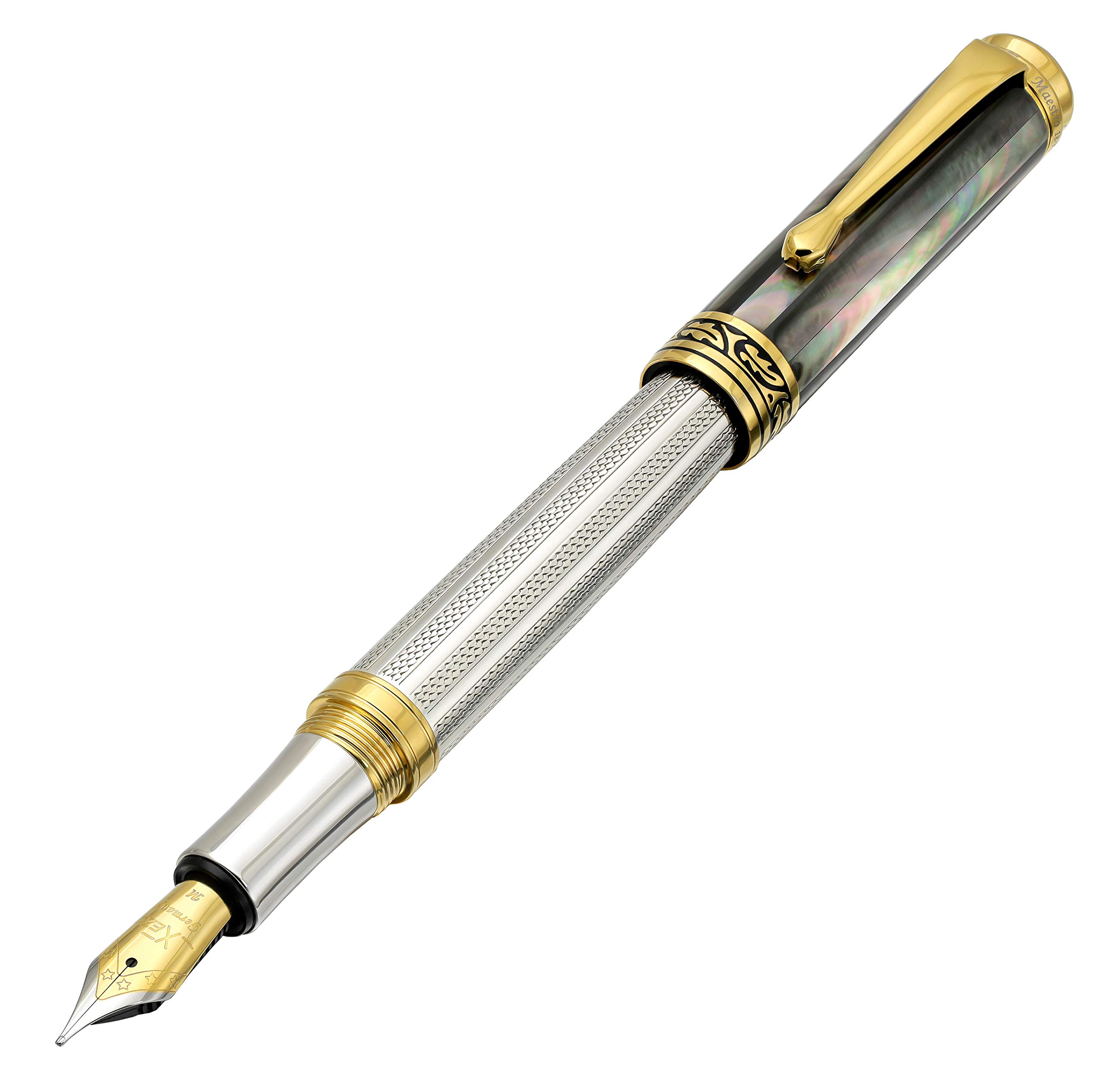 

Xezo Marine Black Mother of Pearl Maestro 925 Sterling Silver Serialized Fountain Pen with 18K Gold Plated.