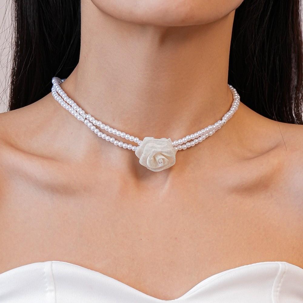Jewelry Accessories Korean Style Choker Mesh Rose Pearl Clavicle Chain  Girls Party