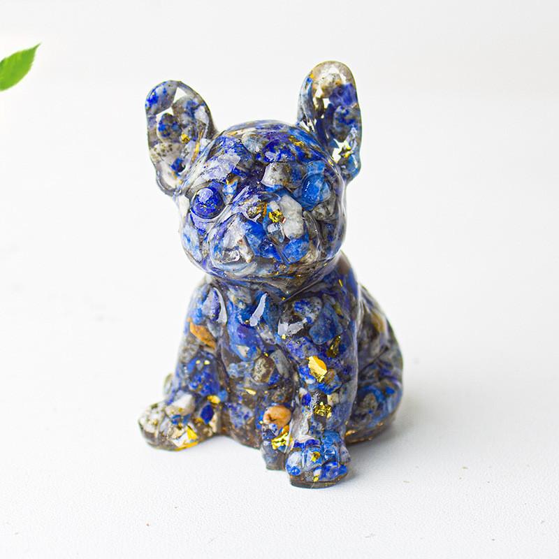 Modern Resin Dog Decor With Blue Lace Agate And Carnelian For Living Room Or Office Space
