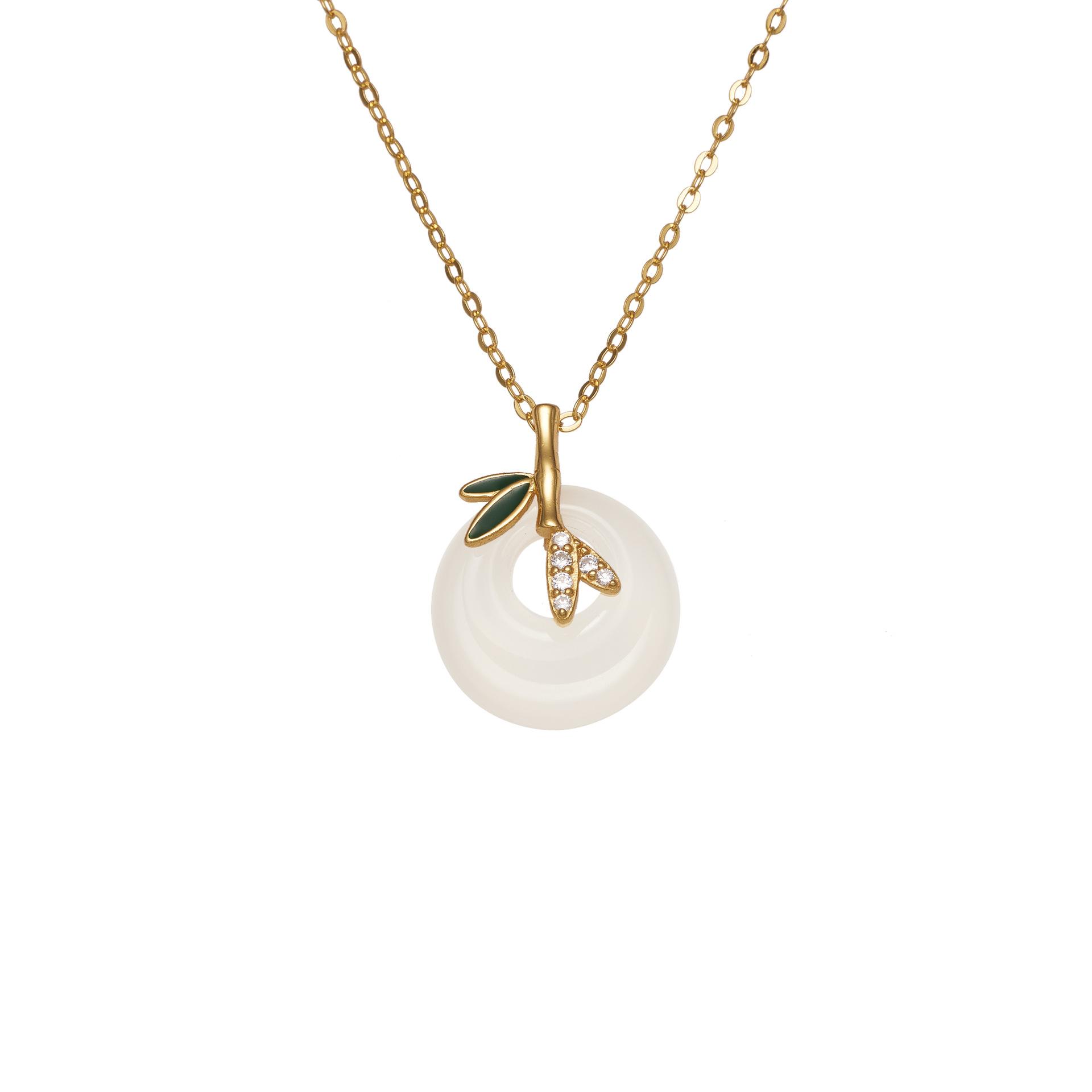 

Жіноче кольє з натурального халцедону 925 срібла з пряжкою та бамбуковим кулоном, ланцюжок для ключиць, нішеве відчуття 925 Silver золотий