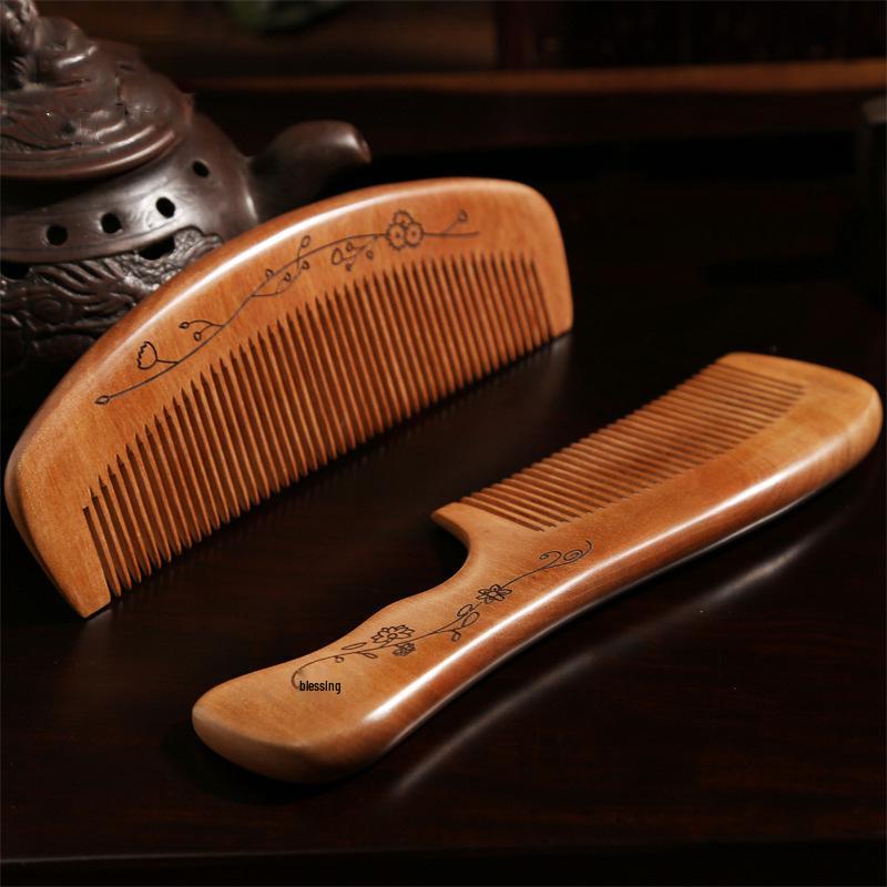 Natural Anti-Static Peach Wood Comb for Men & Women’s Long Hair with Buffalo Horn