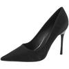 2025 New Spring and Autumn Versatile Black Professional Satin High Heels Women's Fine Heels Non-slip Pointed Single Shoes Women's Shoes