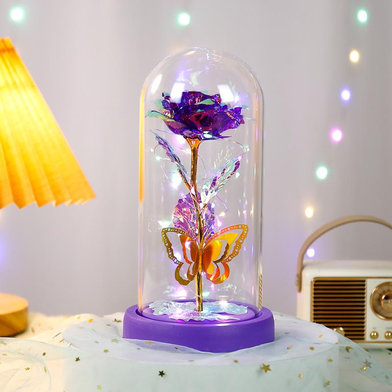 Eternal Rose Glass Dome with Lights: Romantic Bouquet Gift for Valentine's Day, New Year & Birthdays