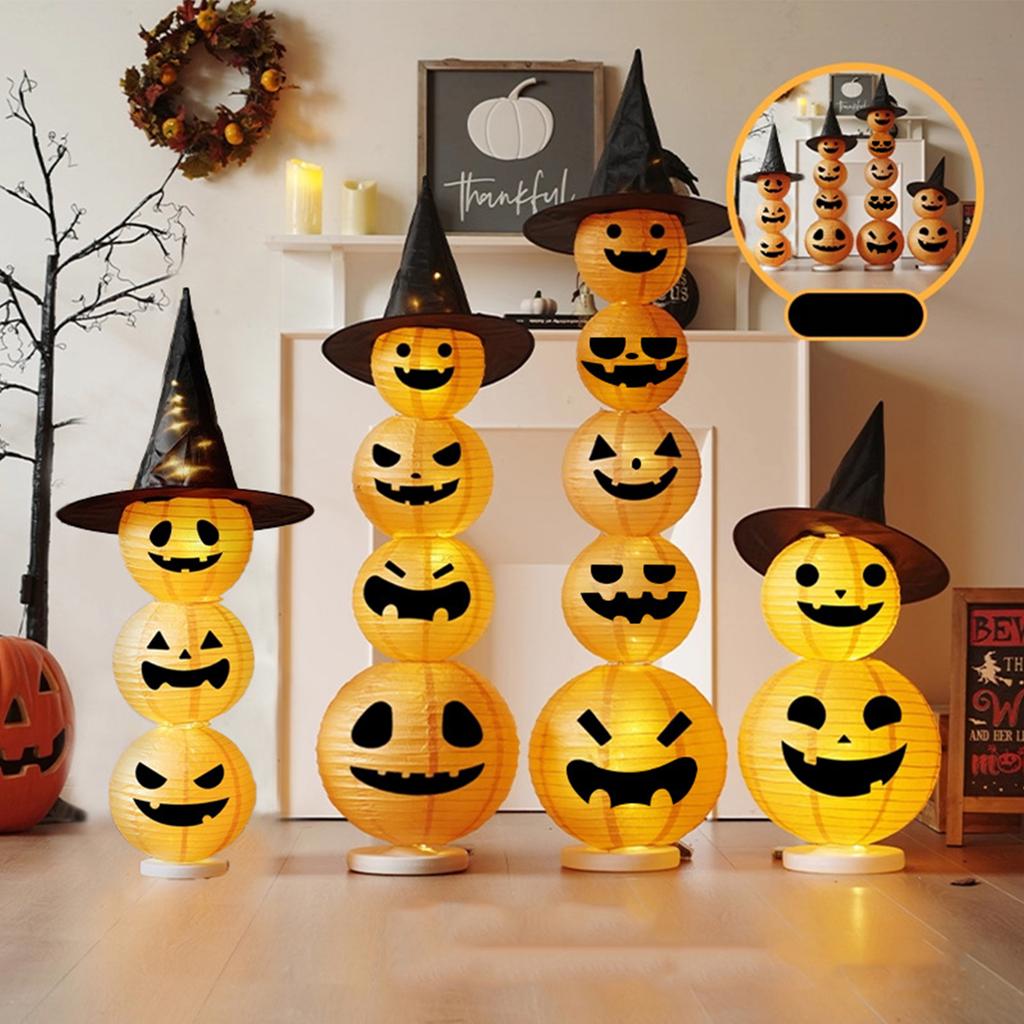 Halloween Decorative Pumpkin Paper Lantern W/ Witch Hat Halloween Pumpkin Light Jack-O-Lantern Pumpkin Light for Parties Outdoor