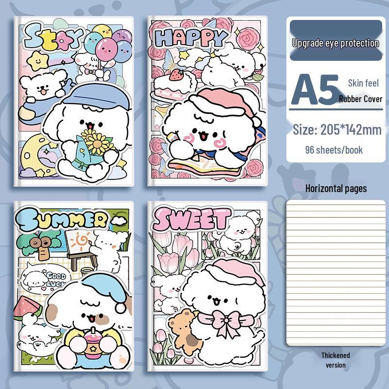 Happy Dog Cartoon Waterproof Notebook - Thick Cover, Soft Diary for Students