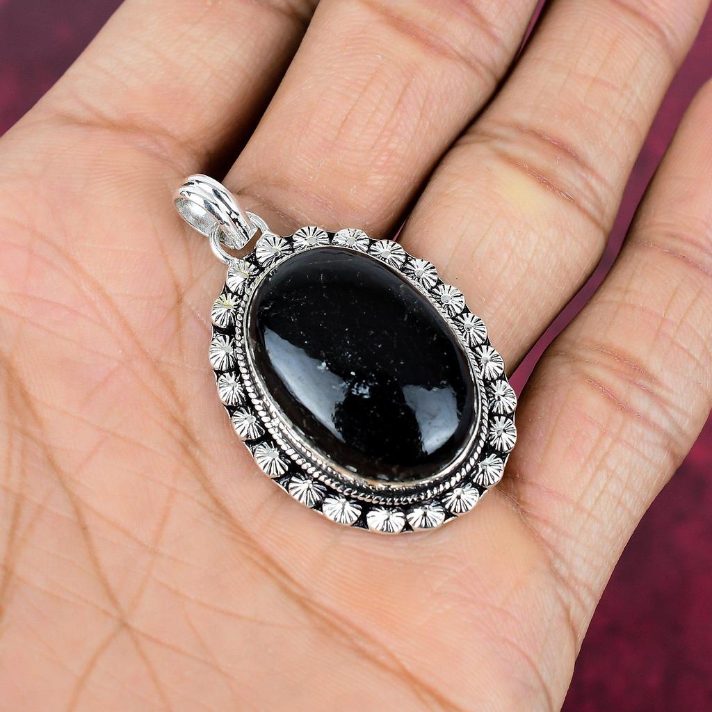 Black Tourmaline Pendant Gemstone Jewelry, 925 Solid Sterling Silver Pendant, Handmade Amazing Pendant Jewelry
