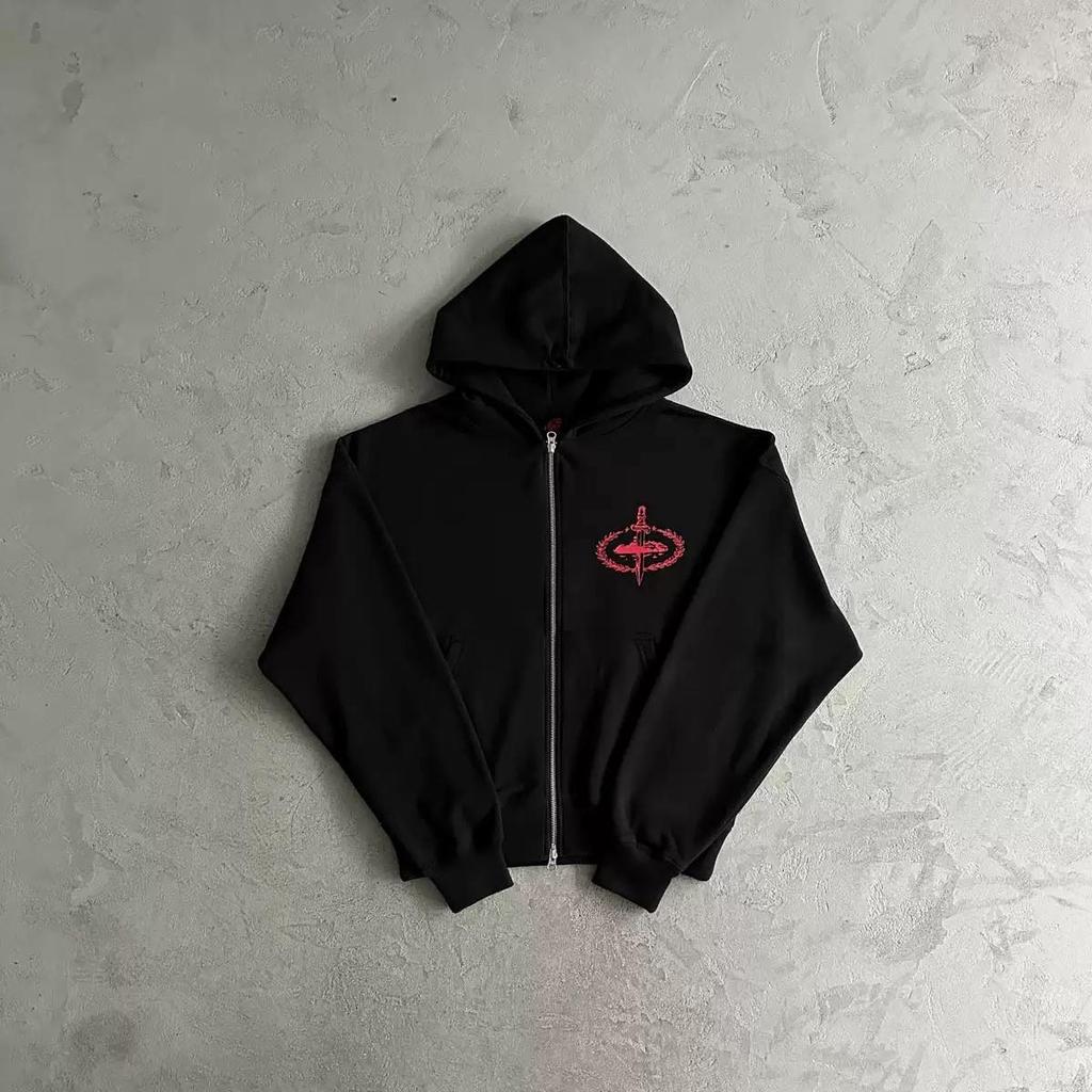 ZYLLO Y2K Hip-Hop High Street Trendy Streetwear Sports Set Retro Harajuku Zipper Hoodie Gothic Punk Letter Print Casual Loose Sweatpants