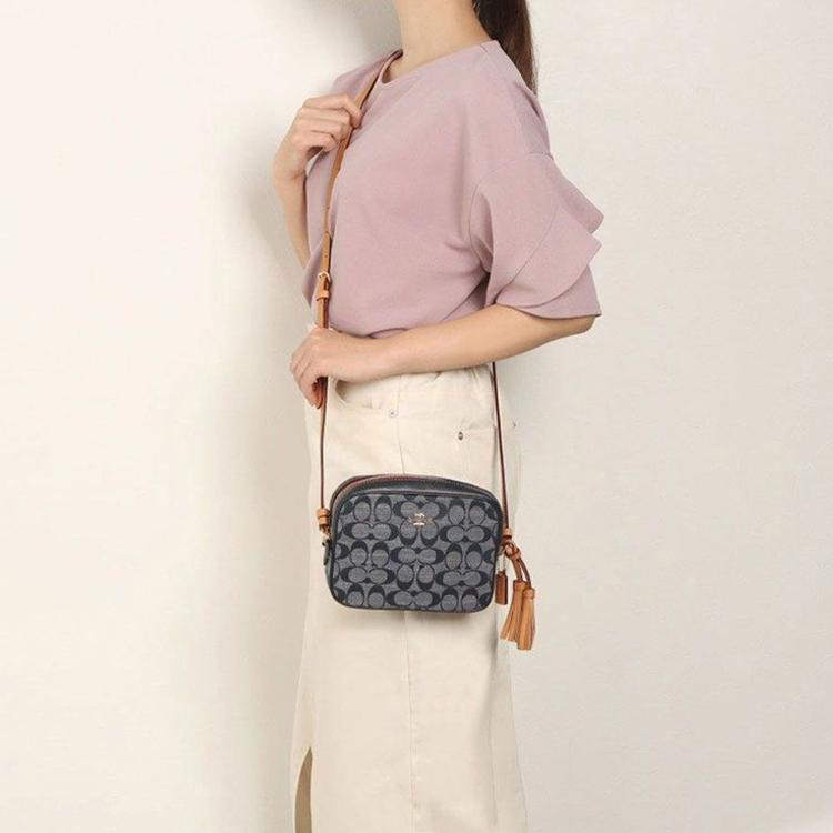 New COACH Camera Leather Camera Bags Shoulder Bag Crossbody Bag Small Size Women's Tannin Denim Blue C8666-IMDEI