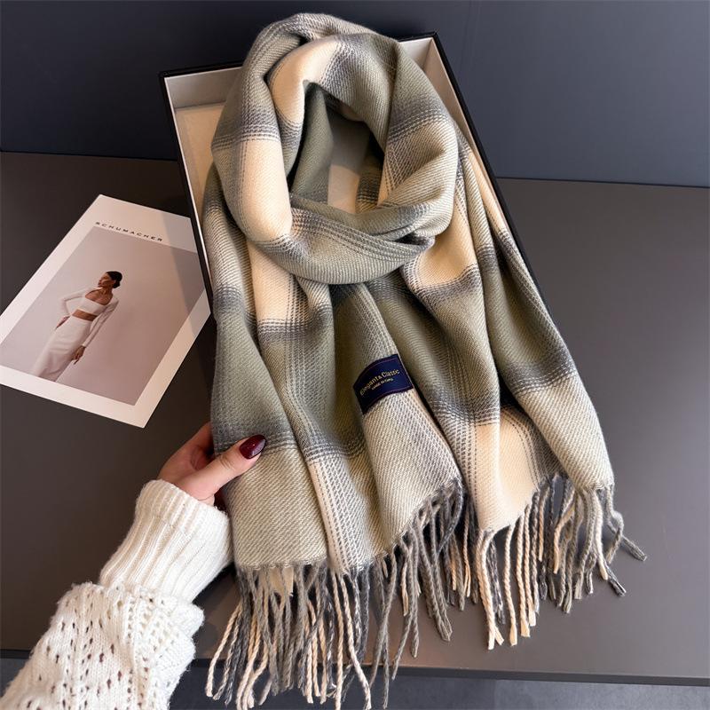 2025 New Plaid Stripe Women's Winter Scarf Imitation Cashmere Warm Shawls Wraps Thicked Pashmina Female Blanket Scarves