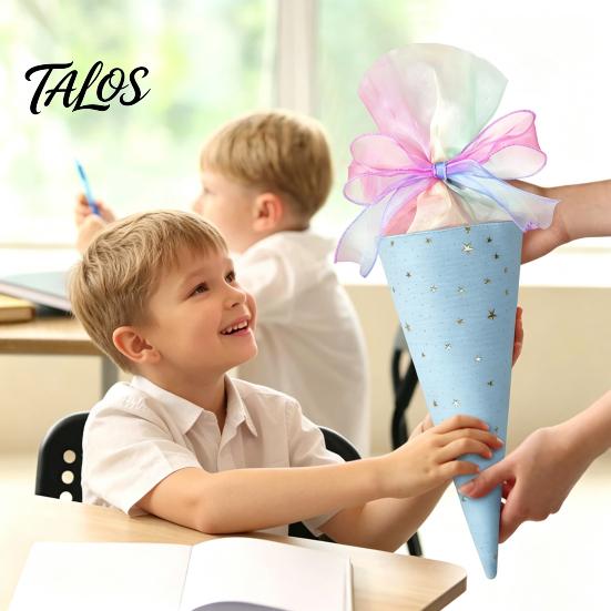 Childrens Treat Holder Ice Cream Cone Shaped Bag for Kids, Triangle Fabric Candy Kindergarten Graduation Present with Ribbon Bow Holiday, Birthday,