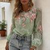 Women Tops Round Neck Long Sleeve Loose Fit Tee Shirt 3D Flower Printing Faux Pearls Decor Pullover Tops Casual Office Wear