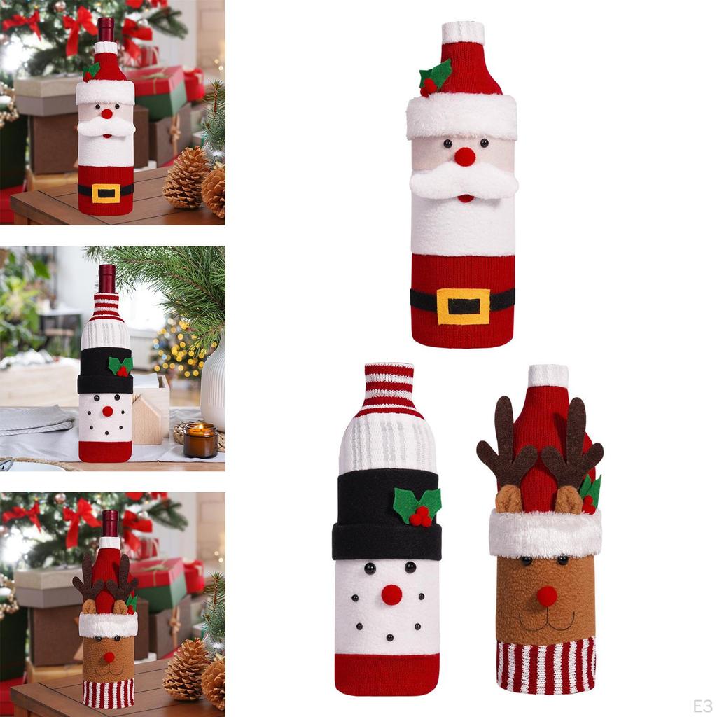 Weihnachts-Weinflaschenhülle Feiertags-Pullover Tischdeko Partygeschenke, Wiederverwendbar