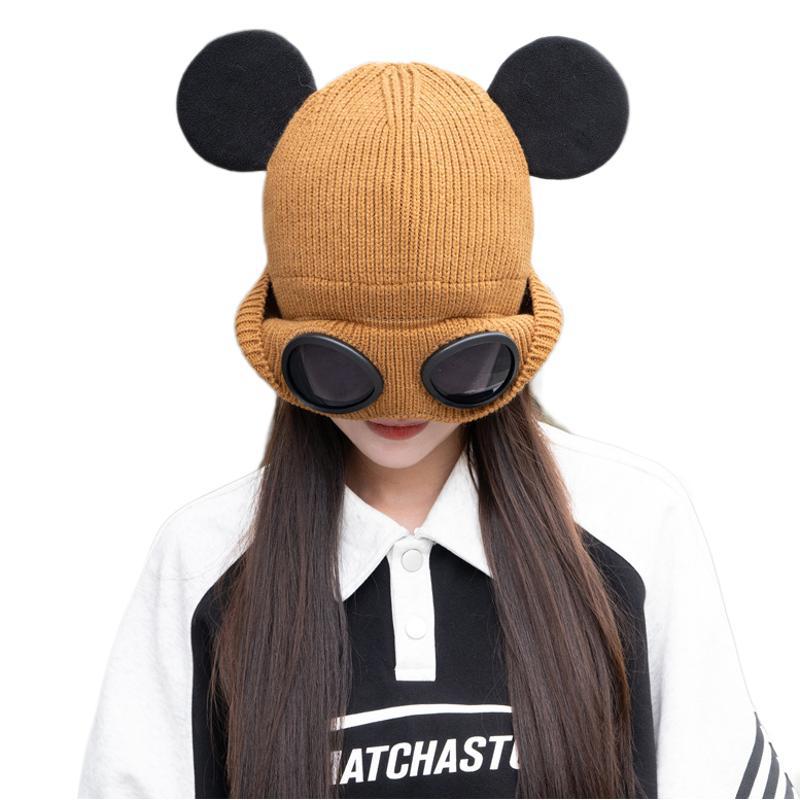 Glasses Wool Hat Women'S Autumn And Winter Cold And Warm Knitted Hat Cute Big Ears Personalized Fashion Ski Ear Protection