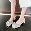Sommer neue britische Stil runde Spitze Strass Schleife Mode leichte Mündung dicker Absatz Mode einzelne Schuhe