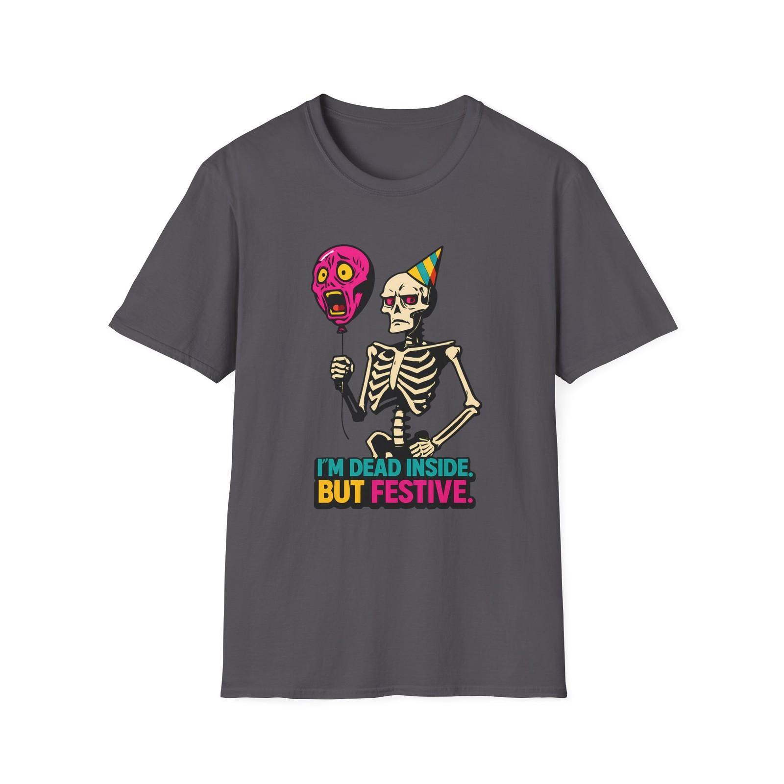 Unisex Softstyle T-Shirt Skeleton Party Hat Balloon Halloween Humor Fall S разноцветный