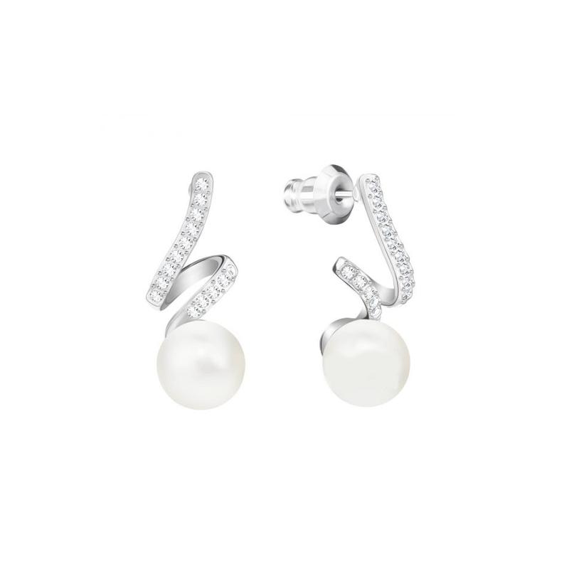 Swarovski Gabriella spiral pearl platinum-plated earrings for women 5410976 серебряный