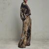 Women's V-Neck Long Sleeve Printed Tops Wide Leg Pants Set