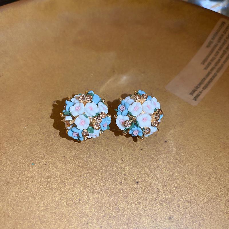 Silver Needle Butterfly Heart Earrings with Blue Gradient Drip - Elegant Autumn/Winter Studs