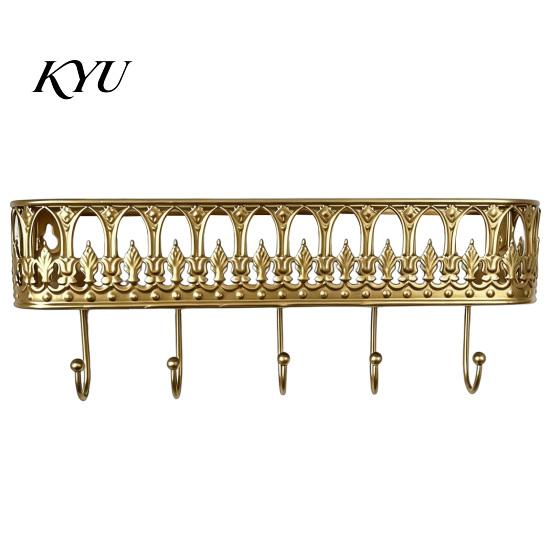 Ganci Salvaspazio per Ingresso, Mensole Galleggianti da Parete, Mensola in Metallo con 5 Ganci, Portachiavi Stile Vintage Decorazione in Ferro, Organizzatore per Posta, Scaffale di Stoccaggio