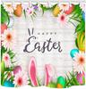 Easter Shower Curtain  Flowers Color Egg Rabbit Ears Wooden Board Spring Festival Fabric Bath Curtains Accessories With Hooks