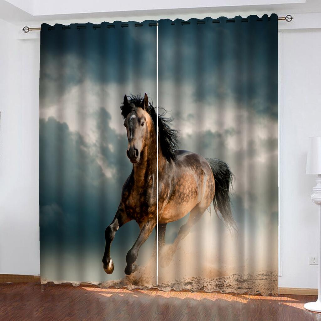 Horse Animal 100% Polyester Home Decor Living Room Bedroom Blackout Curtains Balcony Screen Cartoon Cute Perforated