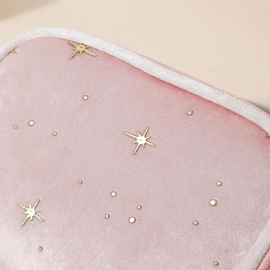 Velvet Small Cosmetic Case Women Travel Makeup Bag Star Pattern Cosmetic Bag Zippered Pouch for Lipstick Sanitary Napkin Storage