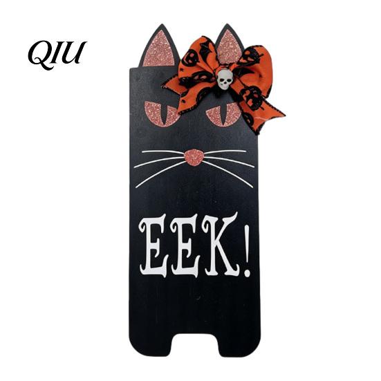 Entryway Halloween Decor Door Sign for Front Door, Wooden Ghost Pumpkin Black Cat Indoor Outdoor Ornaments Hanger Wreath, Rustic Farmhouse Welcome