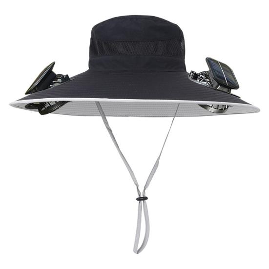 Yousheng Fisherman Hat Outdoor Fishing Hat with Moisture-Wicking Mesh Design Waterproof Coating Wide-Brimmed Dual-Power Solar Fan Hat