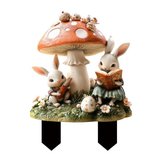 Easter Bunny Garden Stakes Outdoor Decor, 2D HD Printing Acrylic Rabbit & Colorful Eggs Ornaments with Weatherproof Design, Easy-Insert Spike
