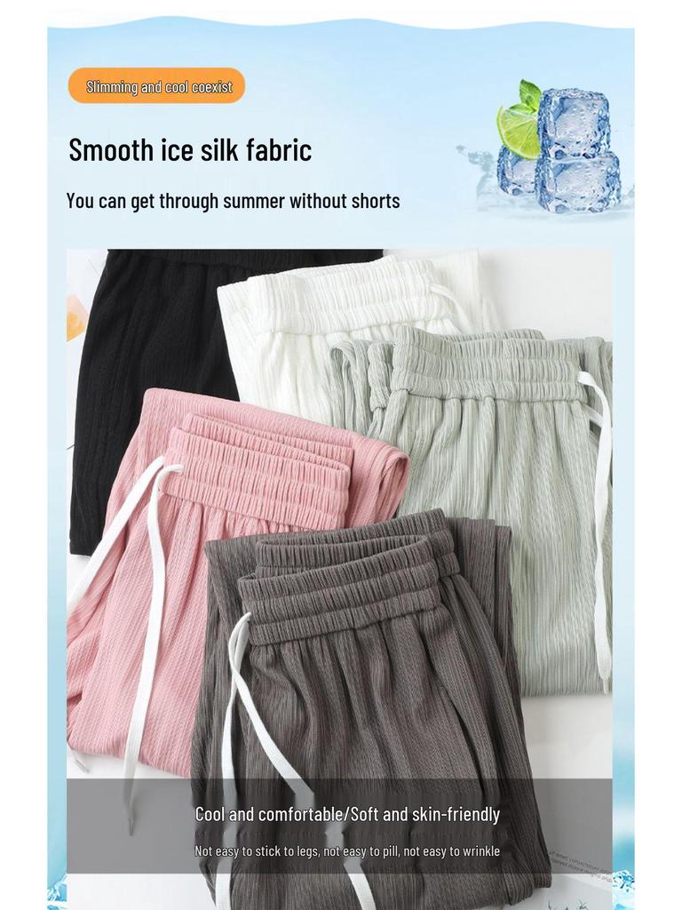 XS Petite Ice Silk Cropped Joggers for Women, Summer Thin 145cm - Look Taller with Carrot Lantern Style Pants