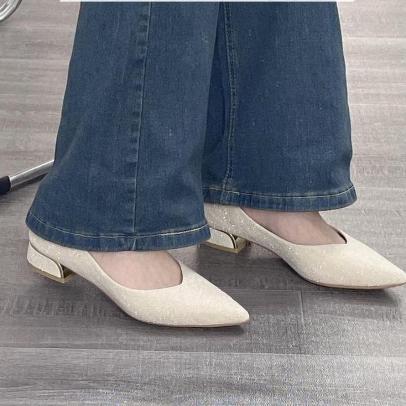 Shoes pointed single shoes new summer with skirt shallow mouth female thick heel bridesmaid versatile temperament