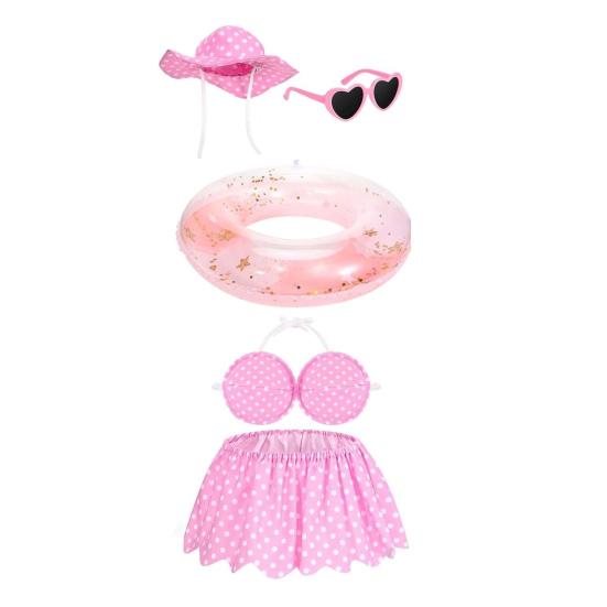 1 Set Porch Goose Outfits Outdoor Garden Lawn Yard Goose Statue Striped Shirt Red Hat Hawaii Bikini Swim Ring Holiday Party Dress-up Clothing