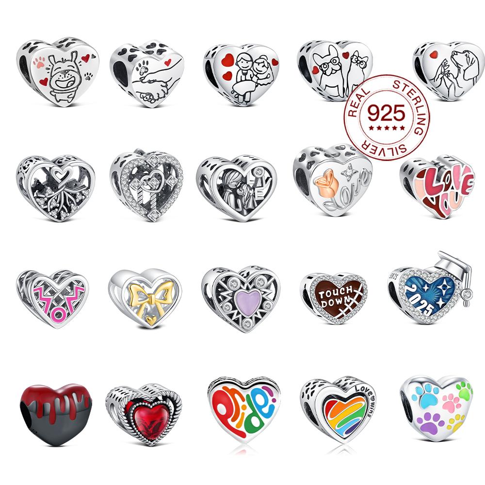 Copper Heart Series Beaded Family Lover Charms Jewelry Making For Original Bracelet Women'S Fashion Jewelry Gifts