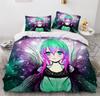 Anime Girl Cartoon Bed Linen Set 3-Piece 3D Print Anime Duvet Cover with Zip Microfibre Teenager Duvet Covers with 2 Pillowcases