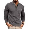 European and American Style Men’s Autumn and Winter Shirt Long-sleeve Henley Shirt Buttoned Double-collar Top