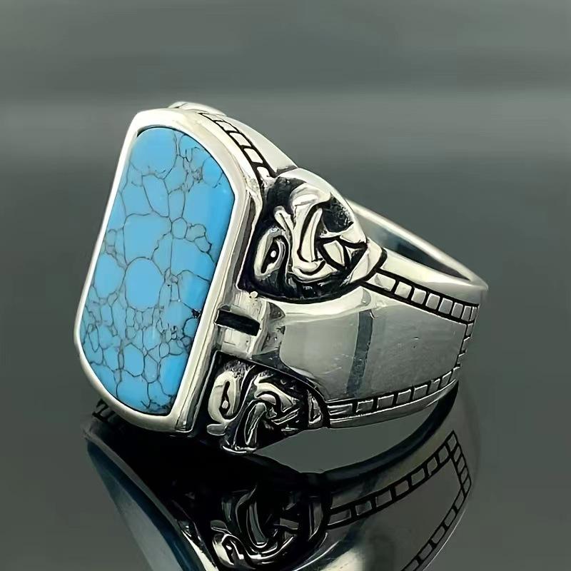 Men's Retro Turquoise Ring, Personalized Hipster Wear Accessories