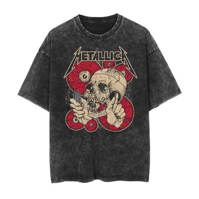 Best Metallica Rock Punk Vintage Washed T-shirt 2026 Men's and Women's American Retro Washed High-end Luxury Y2k Top