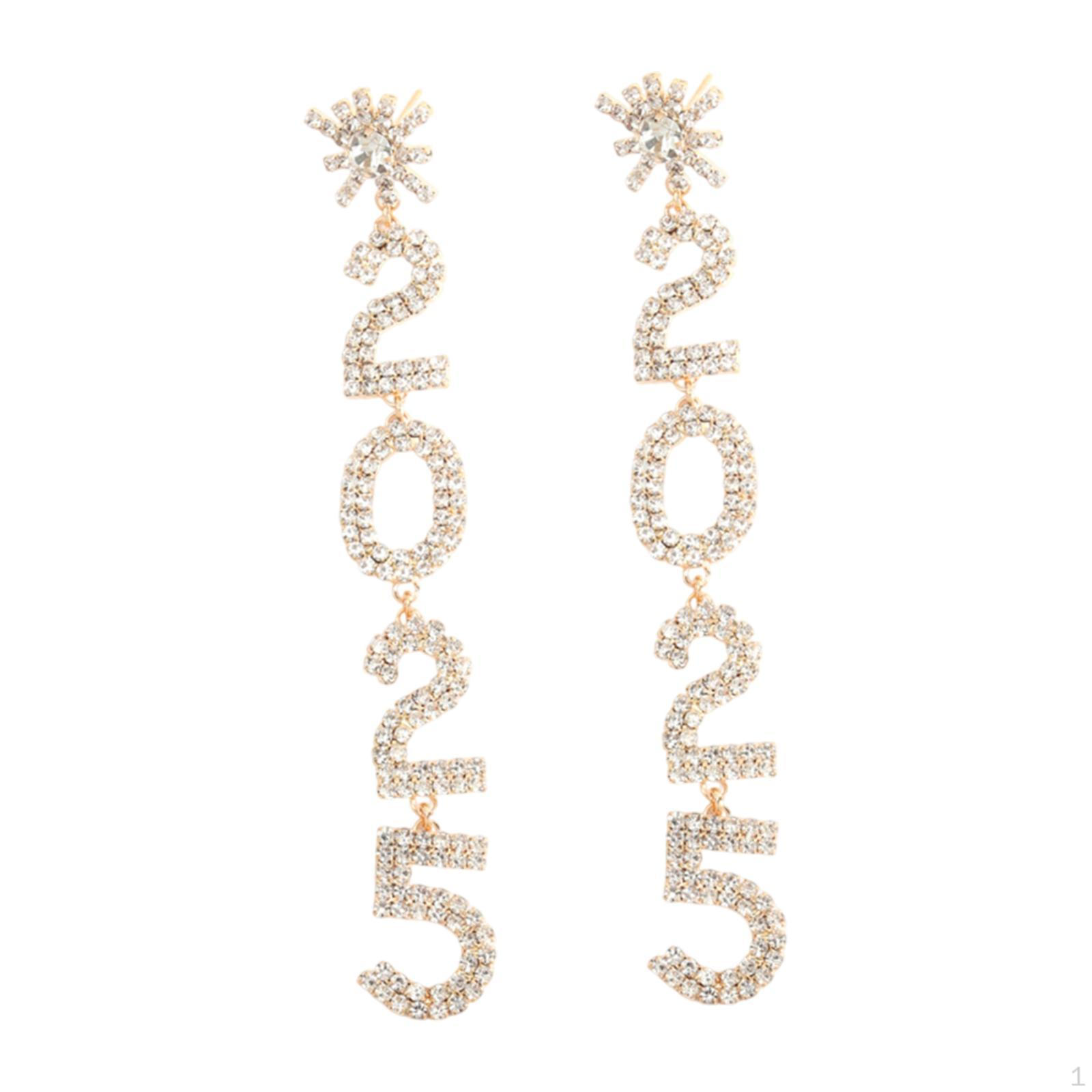 

Happy Year Earrings Drop Rhinestone Dangle Handmade Letters