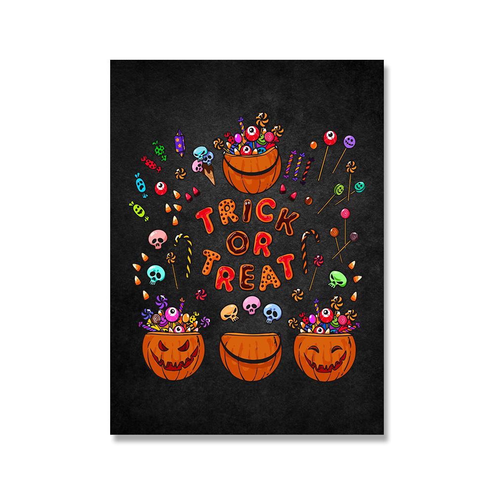 

Хэллоуин Знаки Черные Холсты Принты Сладость или гадость Скелет Череп Постер Настенное искусство Картинки Декор Живопись Идея подарков на Хэллоуин 21x30cm No Framed