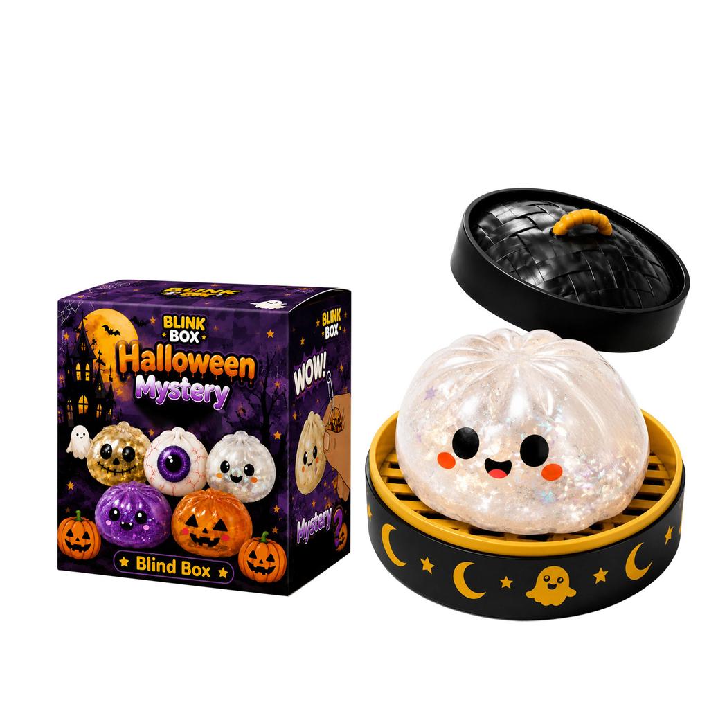 Halloween Mystery Blind Box Squeeze Toy Random Pick Sensory Stress Relief Squishy Collectible Halloween Themed Soft Toy for Kids Adults
