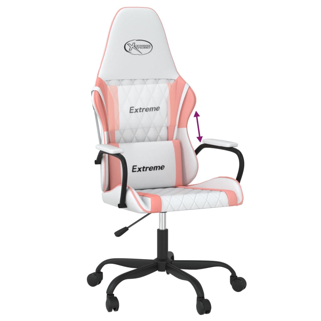 Gaming Chair In White and Pink Synthetic Leather