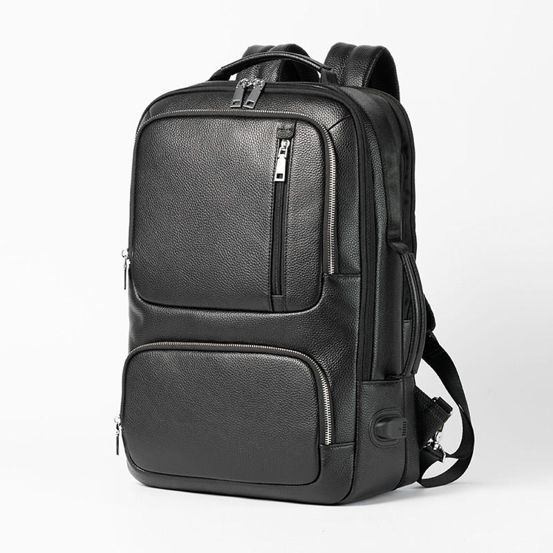 Real Cowhide Men s Large Capacity Backpack Business Travel Multi-functional Two Handed Bag Top Layer Computer Men чёрный