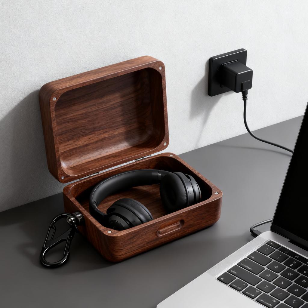 Wireless Earphones Case Fit for AMBEO SMART MOMENTUM 3rd 4th Wooden Storage Carry Cover Hand Polished Handcrafted Walnut Prevent Falls Bumps