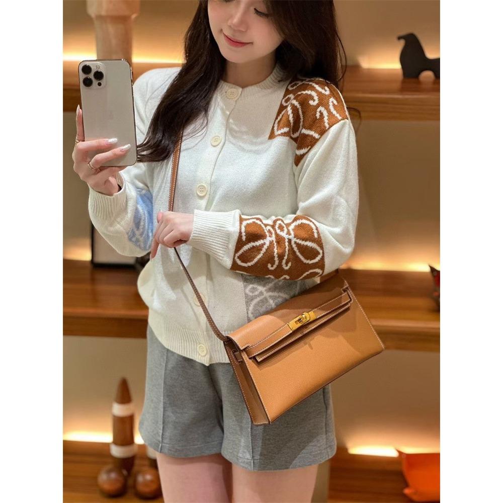 2023 Nowa torba KLelan z wzorem kóz, pod pachę, na jedno ramię, crossbody, damska, pozioma, retro, kopertówka, skóra kozia