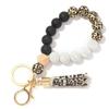 Silicone and Wooden Bead Keychain Bracelet with PU Tassel