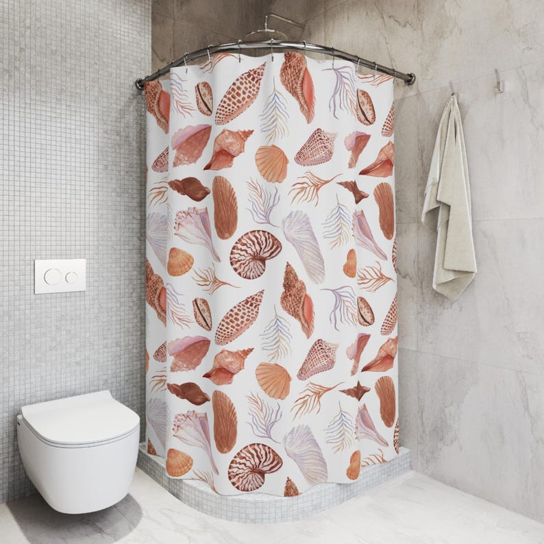 

Bohemian Beach Shower Curtain - Sea Shell & Ocean Design, Coastal Bathroom Decor for Beach Lovers W90xH180cm